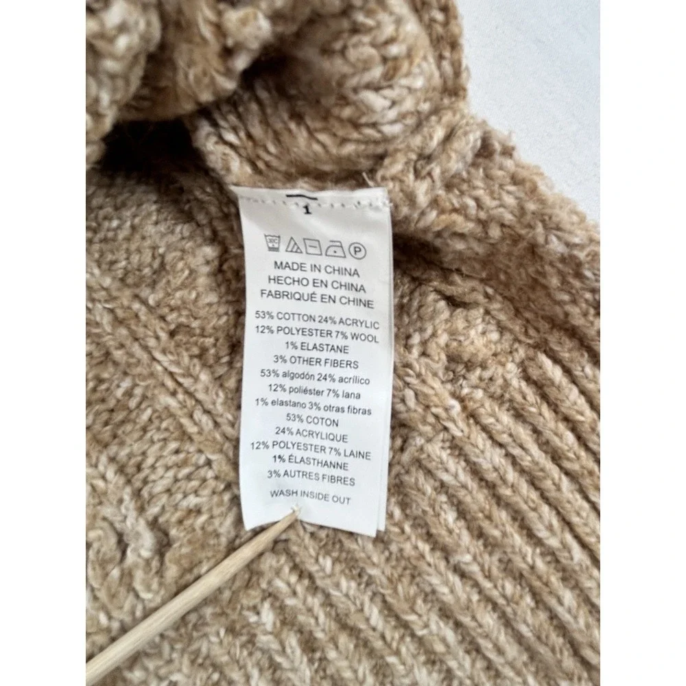 Michael Kors Women's M Cable Knit Fisherman Mock Neck Sweater Brown Camel Soft